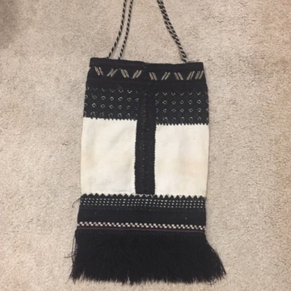 VTG Tribal Persian Handmade Natural Cotton Black Wool Fringe Shoulder Bag 9